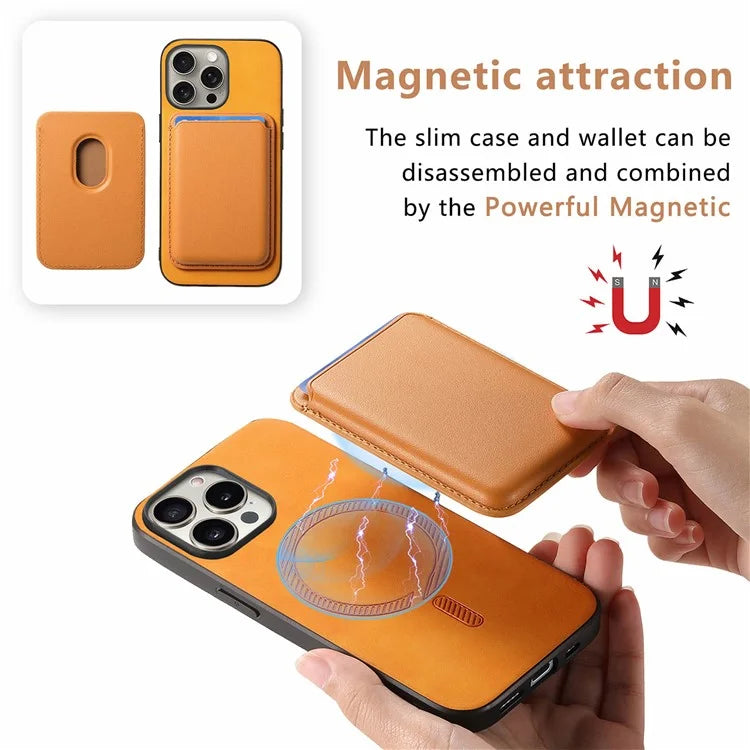 B2 For iPhone 15 Pro Magnetic Phone Case Card Bag PU Leather Coated TPU Phone Cover