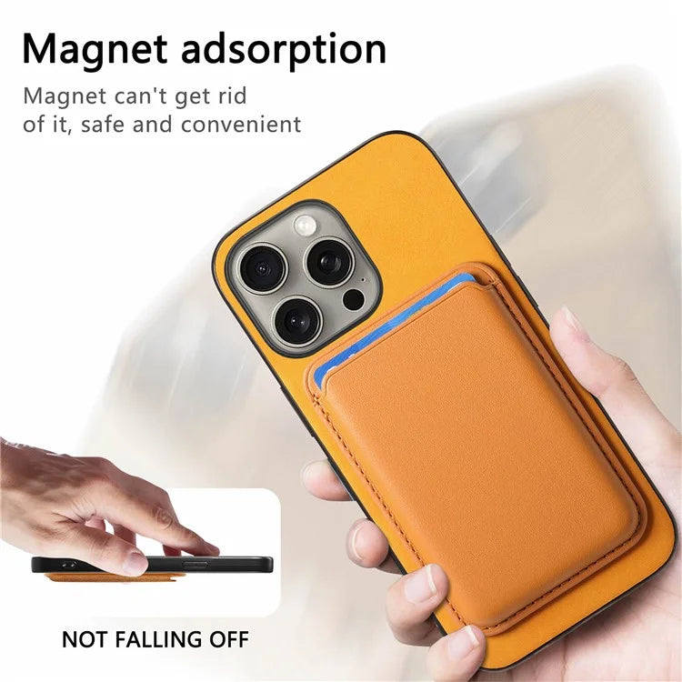 B2 For iPhone 15 Pro Magnetic Phone Case Card Bag PU Leather Coated TPU Phone Cover