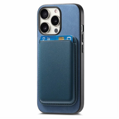 B2 For iPhone 15 Pro Magnetic Phone Case Card Bag PU Leather Coated TPU Phone Cover