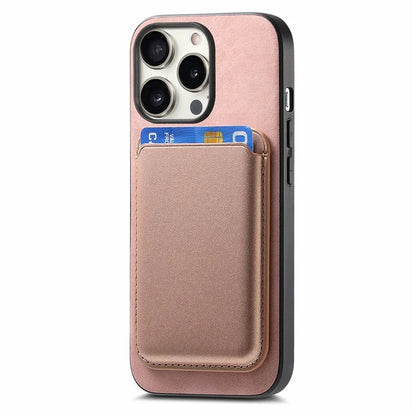 B2 For iPhone 15 Pro Magnetic Phone Case Card Bag PU Leather Coated TPU Phone Cover