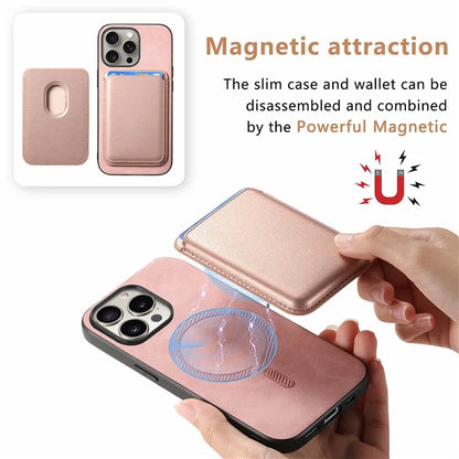 B2 For iPhone 15 Pro Magnetic Phone Case Card Bag PU Leather Coated TPU Phone Cover