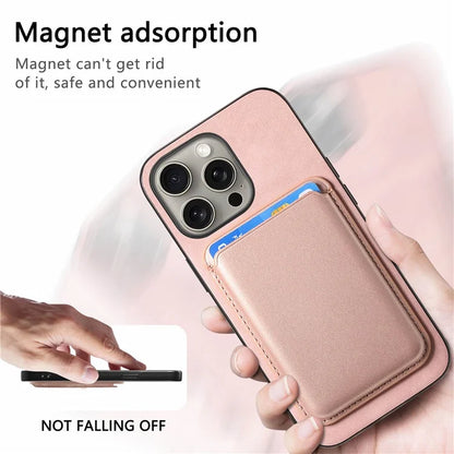 B2 For iPhone 15 Pro Magnetic Phone Case Card Bag PU Leather Coated TPU Phone Cover