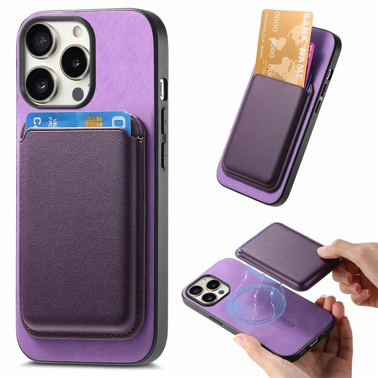 B2 For iPhone 15 Pro Magnetic Phone Case Card Bag PU Leather Coated TPU Phone Cover