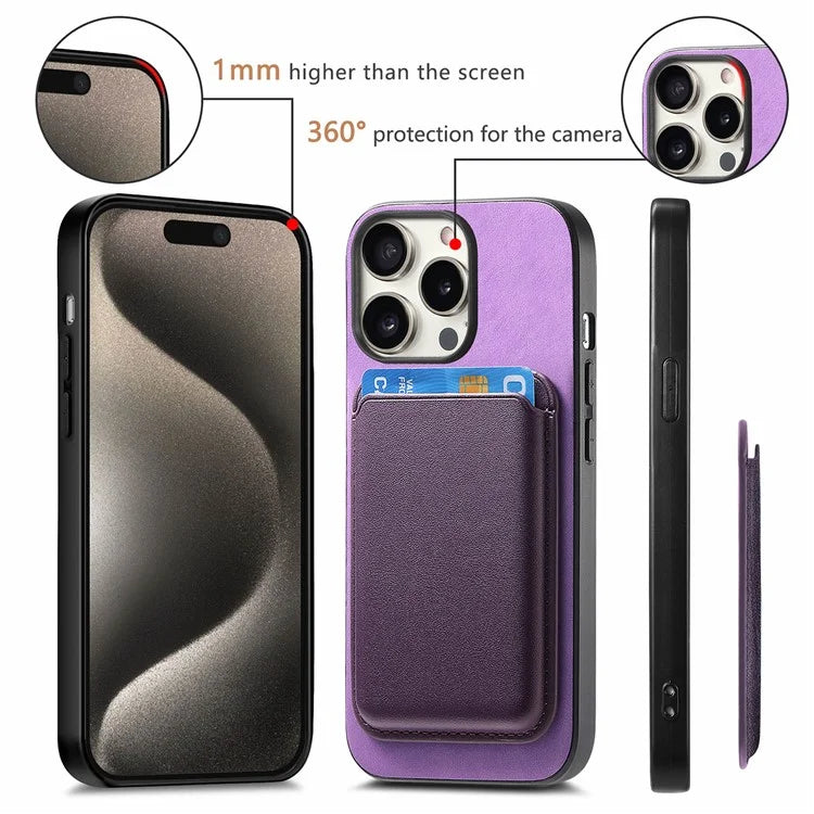 B2 For iPhone 15 Pro Magnetic Phone Case Card Bag PU Leather Coated TPU Phone Cover