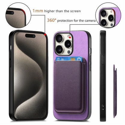 B2 For iPhone 15 Pro Magnetic Phone Case Card Bag PU Leather Coated TPU Phone Cover