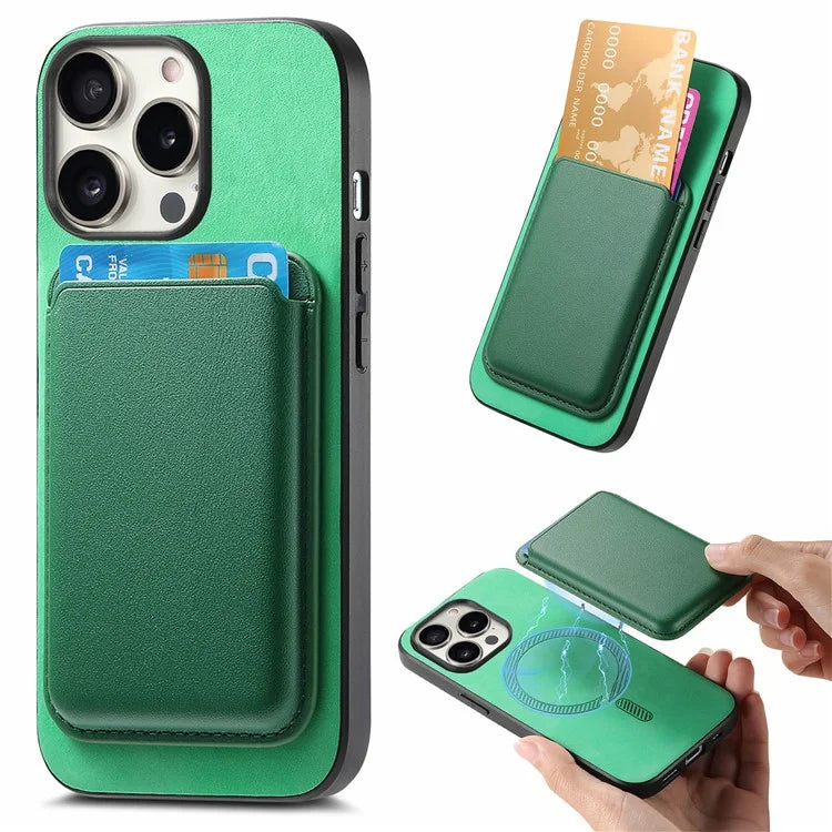 B2 For iPhone 15 Pro Magnetic Phone Case Card Bag PU Leather Coated TPU Phone Cover
