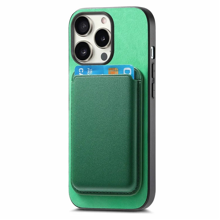 B2 For iPhone 15 Pro Magnetic Phone Case Card Bag PU Leather Coated TPU Phone Cover