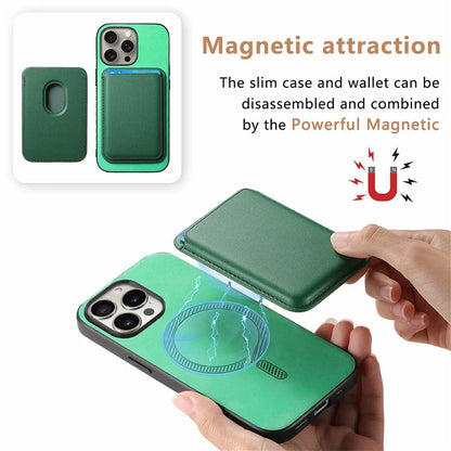 B2 For iPhone 15 Pro Magnetic Phone Case Card Bag PU Leather Coated TPU Phone Cover