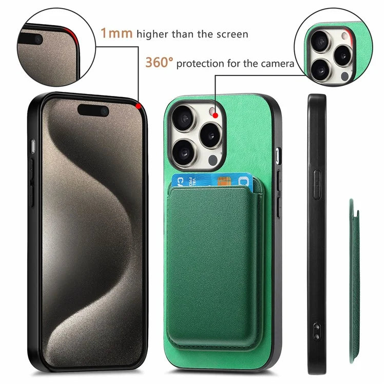 B2 For iPhone 15 Pro Magnetic Phone Case Card Bag PU Leather Coated TPU Phone Cover