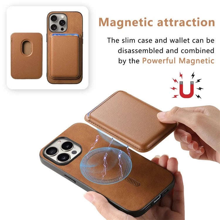 B2 For iPhone 15 Pro Magnetic Phone Case Card Bag PU Leather Coated TPU Phone Cover