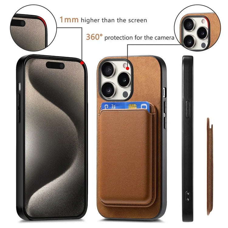 B2 For iPhone 15 Pro Magnetic Phone Case Card Bag PU Leather Coated TPU Phone Cover