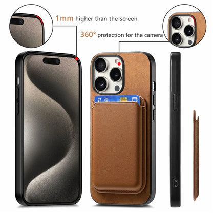 B2 For iPhone 15 Pro Magnetic Phone Case Card Bag PU Leather Coated TPU Phone Cover