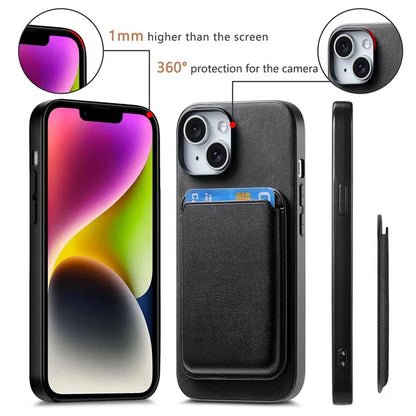 B2 For iPhone 13 Magnetic Phone Case Leather Back Phone Cover Detachable Card Bag