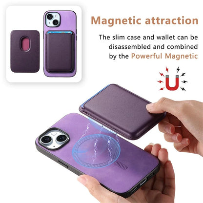 B2 For iPhone 13 Magnetic Phone Case Leather Back Phone Cover Detachable Card Bag