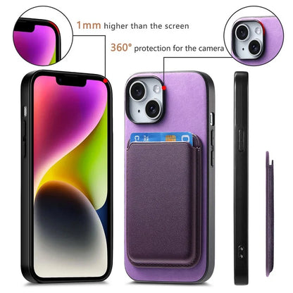 B2 For iPhone 13 Magnetic Phone Case Leather Back Phone Cover Detachable Card Bag