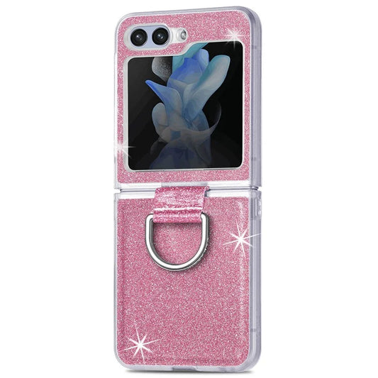 For Samsung Galaxy Z Flip6 5G Case Leather+PC Glitter Phone Cover Rhinestone Ring Holder