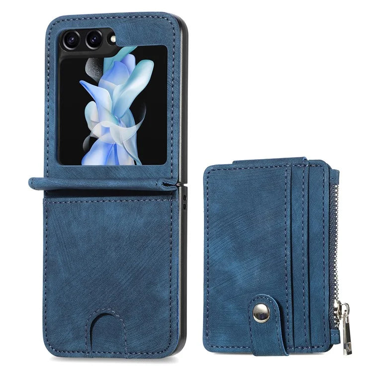 For Samsung Galaxy Z Flip6 5G Case Kickstand Retro Leather Phone Cover Zipper Card Holder