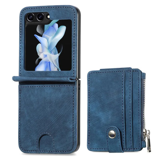 For Samsung Galaxy Z Flip6 5G Case Kickstand Retro Leather Phone Cover Zipper Card Holder