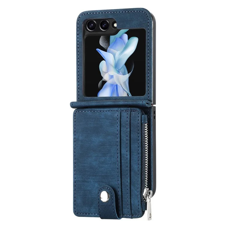 For Samsung Galaxy Z Flip6 5G Case Kickstand Retro Leather Phone Cover Zipper Card Holder