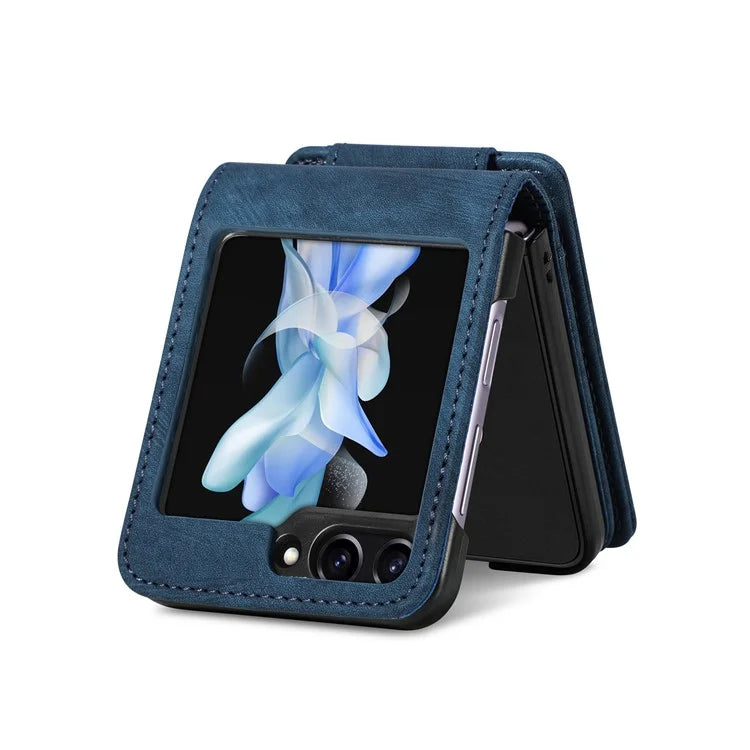 For Samsung Galaxy Z Flip6 5G Case Kickstand Retro Leather Phone Cover Zipper Card Holder