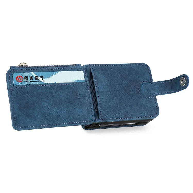 For Samsung Galaxy Z Flip6 5G Case Kickstand Retro Leather Phone Cover Zipper Card Holder