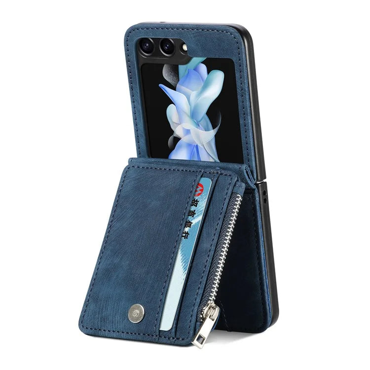 For Samsung Galaxy Z Flip6 5G Case Kickstand Retro Leather Phone Cover Zipper Card Holder