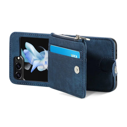 For Samsung Galaxy Z Flip6 5G Case Kickstand Retro Leather Phone Cover Zipper Card Holder