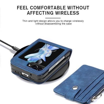 For Samsung Galaxy Z Flip6 5G Case Kickstand Retro Leather Phone Cover Zipper Card Holder