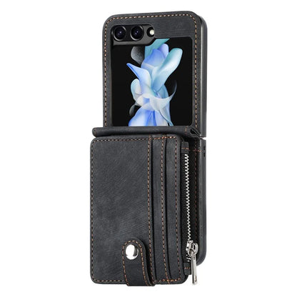 For Samsung Galaxy Z Flip6 5G Case Kickstand Retro Leather Phone Cover Zipper Card Holder