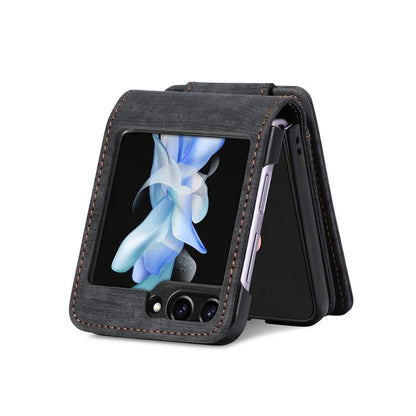 For Samsung Galaxy Z Flip6 5G Case Kickstand Retro Leather Phone Cover Zipper Card Holder