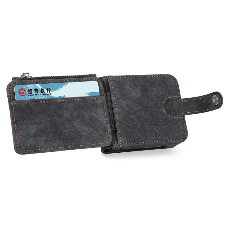 For Samsung Galaxy Z Flip6 5G Case Kickstand Retro Leather Phone Cover Zipper Card Holder