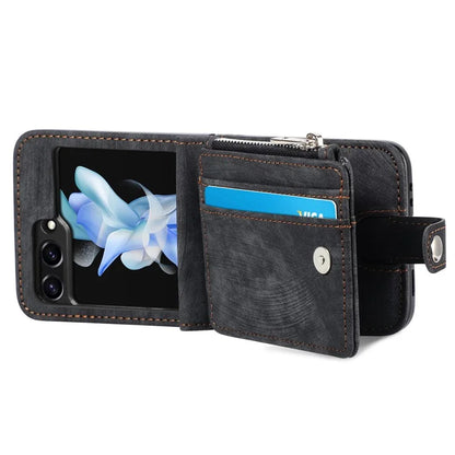 For Samsung Galaxy Z Flip6 5G Case Kickstand Retro Leather Phone Cover Zipper Card Holder