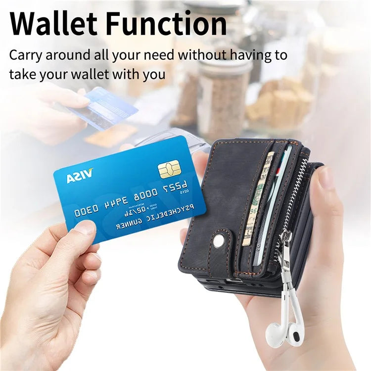 For Samsung Galaxy Z Flip6 5G Case Kickstand Retro Leather Phone Cover Zipper Card Holder
