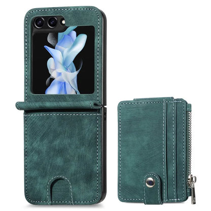 For Samsung Galaxy Z Flip6 5G Case Kickstand Retro Leather Phone Cover Zipper Card Holder