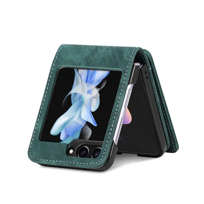 For Samsung Galaxy Z Flip6 5G Case Kickstand Retro Leather Phone Cover Zipper Card Holder