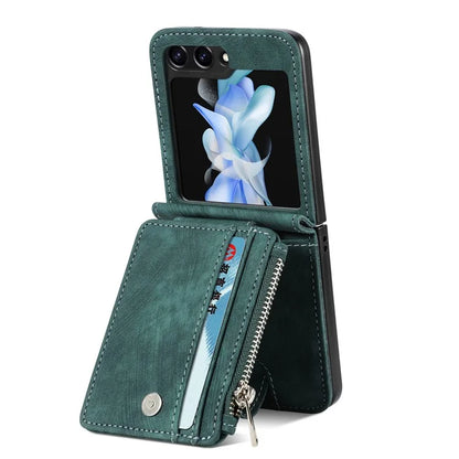 For Samsung Galaxy Z Flip6 5G Case Kickstand Retro Leather Phone Cover Zipper Card Holder