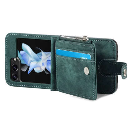 For Samsung Galaxy Z Flip6 5G Case Kickstand Retro Leather Phone Cover Zipper Card Holder