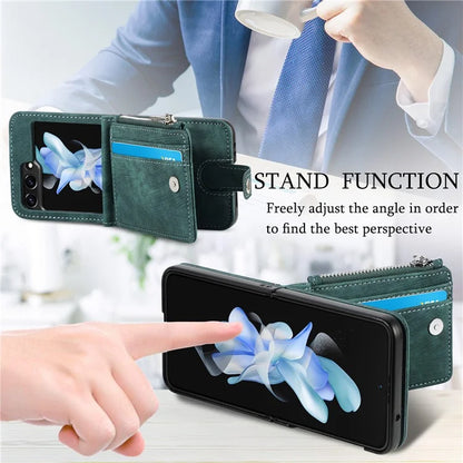 For Samsung Galaxy Z Flip6 5G Case Kickstand Retro Leather Phone Cover Zipper Card Holder