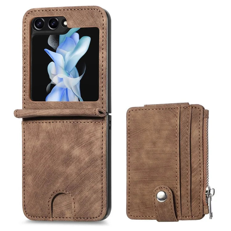 For Samsung Galaxy Z Flip6 5G Case Kickstand Retro Leather Phone Cover Zipper Card Holder