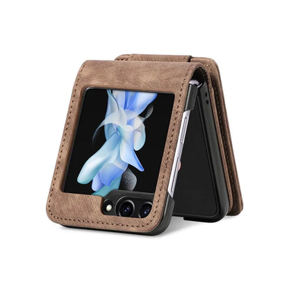 For Samsung Galaxy Z Flip6 5G Case Kickstand Retro Leather Phone Cover Zipper Card Holder