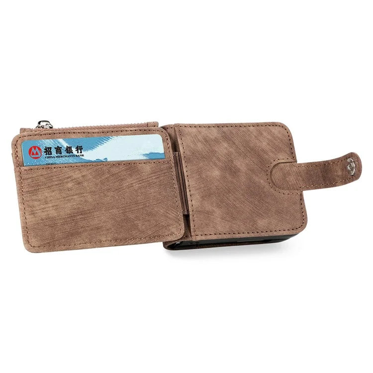 For Samsung Galaxy Z Flip6 5G Case Kickstand Retro Leather Phone Cover Zipper Card Holder