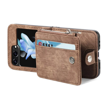 For Samsung Galaxy Z Flip6 5G Case Kickstand Retro Leather Phone Cover Zipper Card Holder