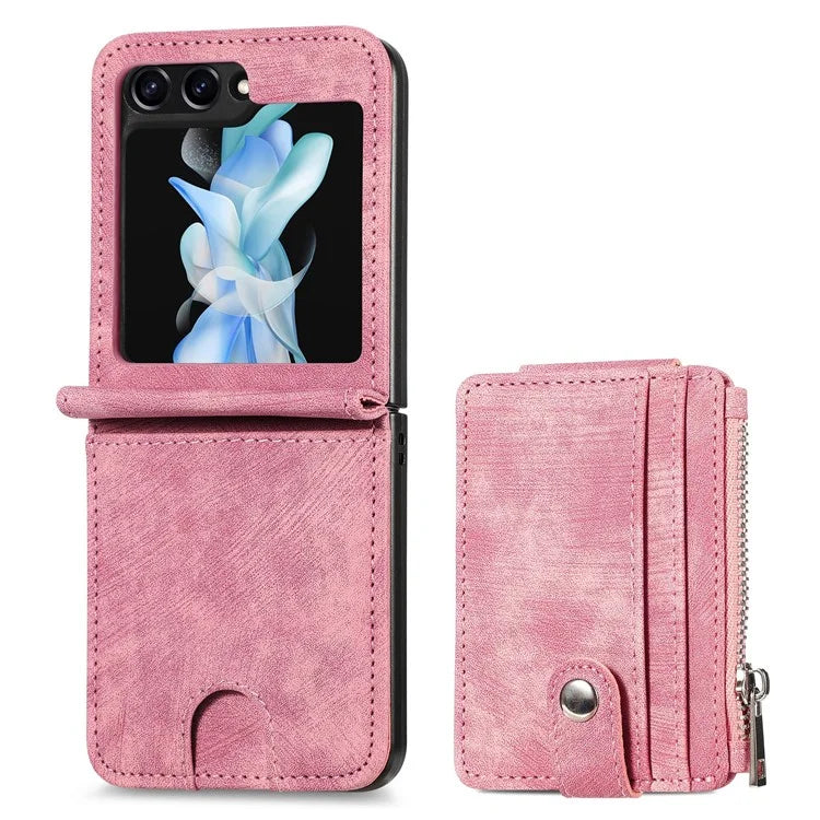 For Samsung Galaxy Z Flip6 5G Case Kickstand Retro Leather Phone Cover Zipper Card Holder