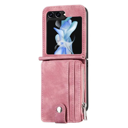 For Samsung Galaxy Z Flip6 5G Case Kickstand Retro Leather Phone Cover Zipper Card Holder