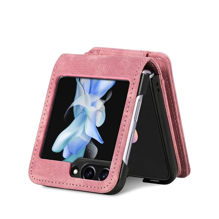 For Samsung Galaxy Z Flip6 5G Case Kickstand Retro Leather Phone Cover Zipper Card Holder