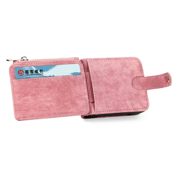 For Samsung Galaxy Z Flip6 5G Case Kickstand Retro Leather Phone Cover Zipper Card Holder