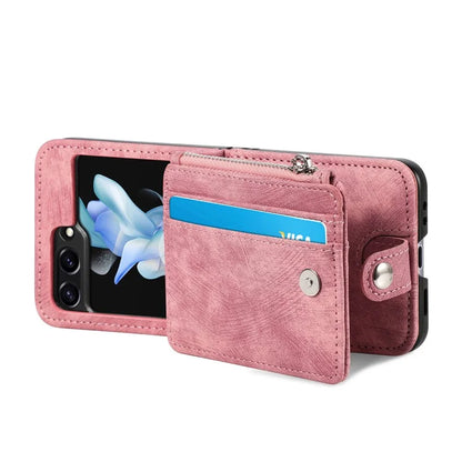 For Samsung Galaxy Z Flip6 5G Case Kickstand Retro Leather Phone Cover Zipper Card Holder