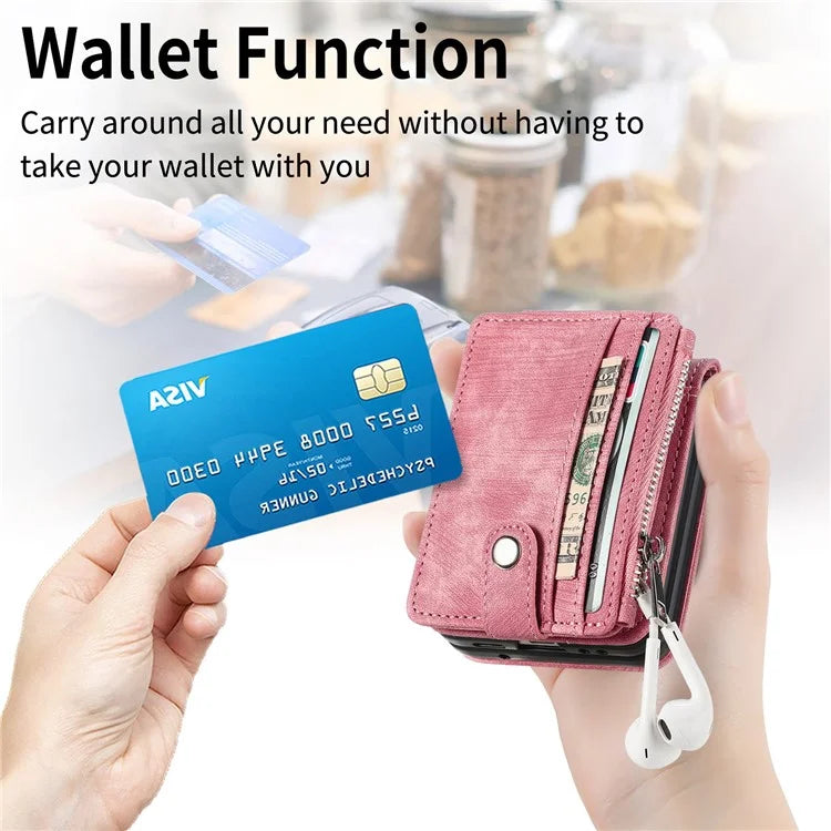 For Samsung Galaxy Z Flip6 5G Case Kickstand Retro Leather Phone Cover Zipper Card Holder