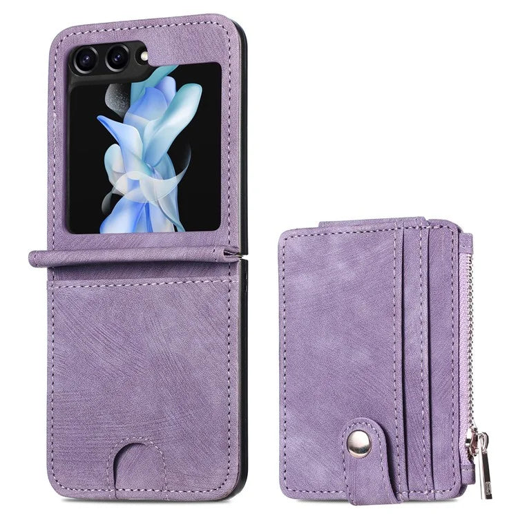 For Samsung Galaxy Z Flip6 5G Case Kickstand Retro Leather Phone Cover Zipper Card Holder