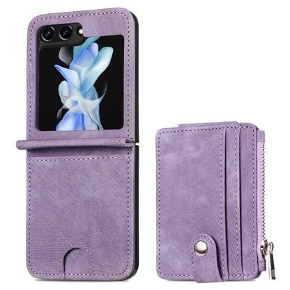 For Samsung Galaxy Z Flip6 5G Case Kickstand Retro Leather Phone Cover Zipper Card Holder